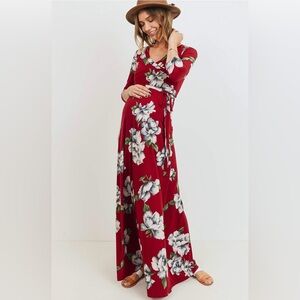 HELLO MIZ Women's Faux Wrap Maxi Maternity Dress with Belt